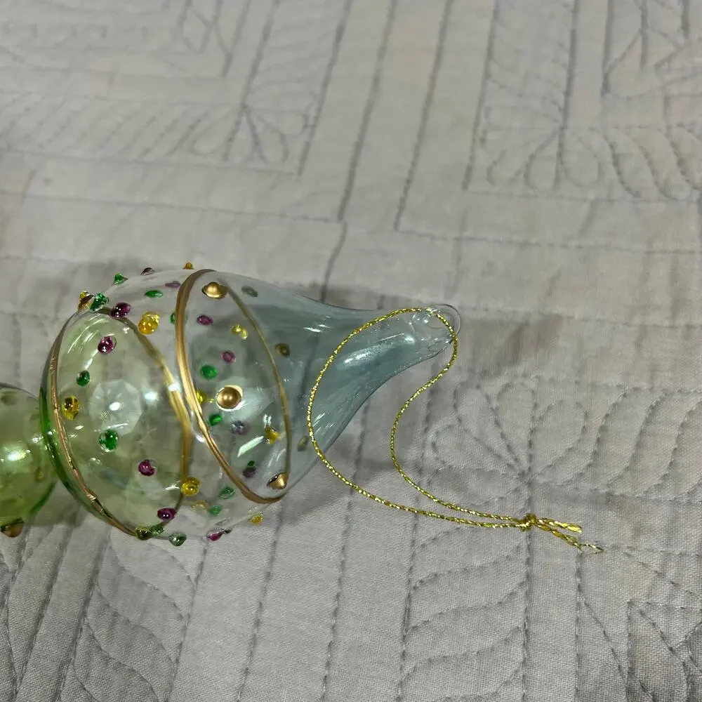 Christmas Lime Art Glass Handblown  Ornament Finial 6.25 x 2.25 x 2.25